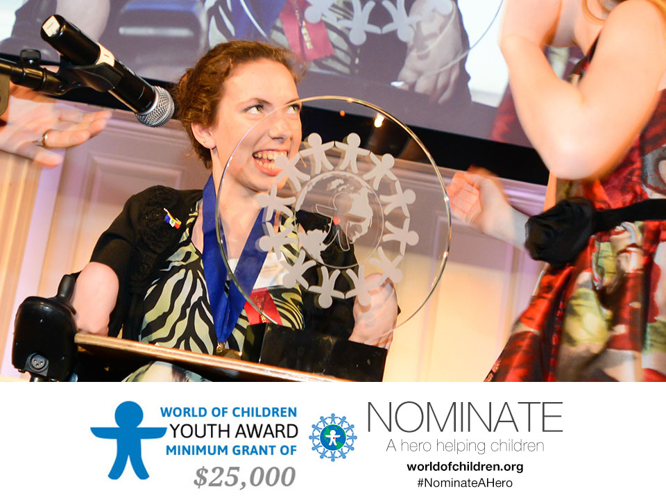 The World of Children Youth Award is a minimum $25,000 grant for youth helping children